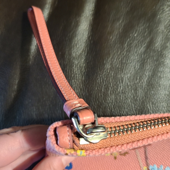 Coach Pink Floral Catepillar Bee Canvas Zipper Wristlet Pouch - Picture 9 of 10